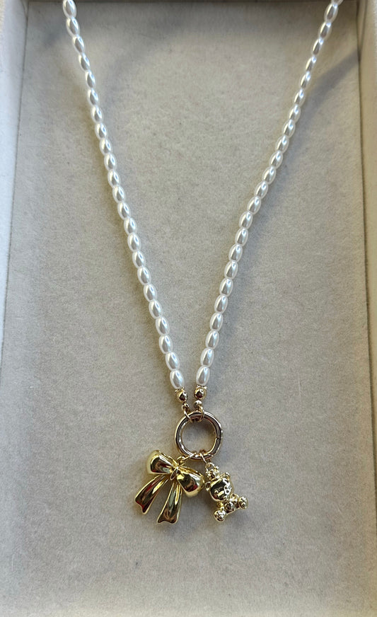 pearl charm ring necklace