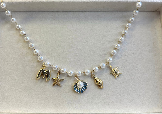pearl chain charm necklace