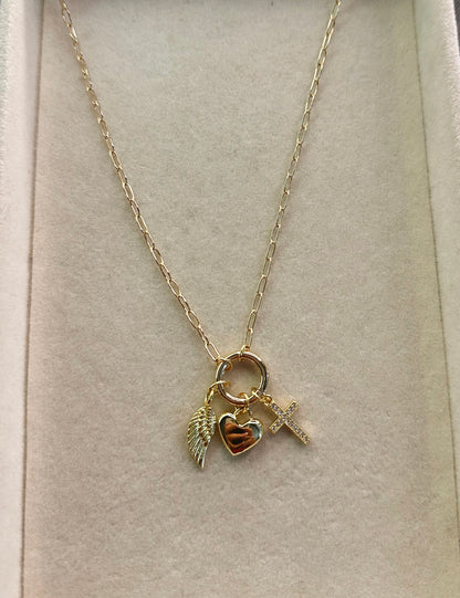Necklace with charms on a light gray background